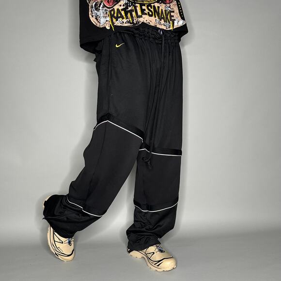 Vintage Y2K Lebron Nike Sweatpants Mens 2XL Baggy Wide Leg Jet Black White Logo - Picture 2 of 5